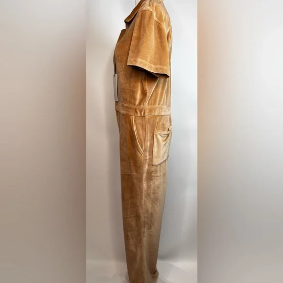 💖NWT RIVET UTILITY ICON VELOUR JUMPSUIT IN CAMEL COLOR SIZE L(10-12) - Picture 7 of 16
